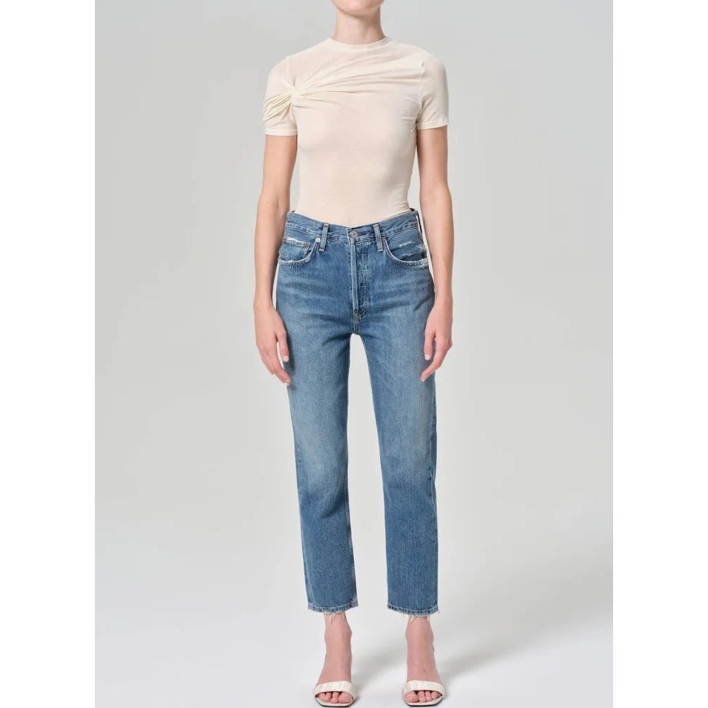 Agolde Riley High Rise Straight Leg Jeans Light Wash Blue Denim A056-1139